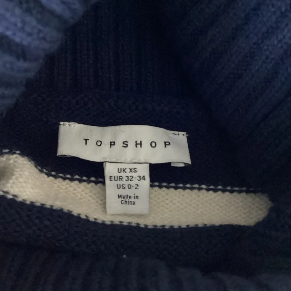 Topshop Oversized Sweater Size XS Navy White Stripe Turtleneck